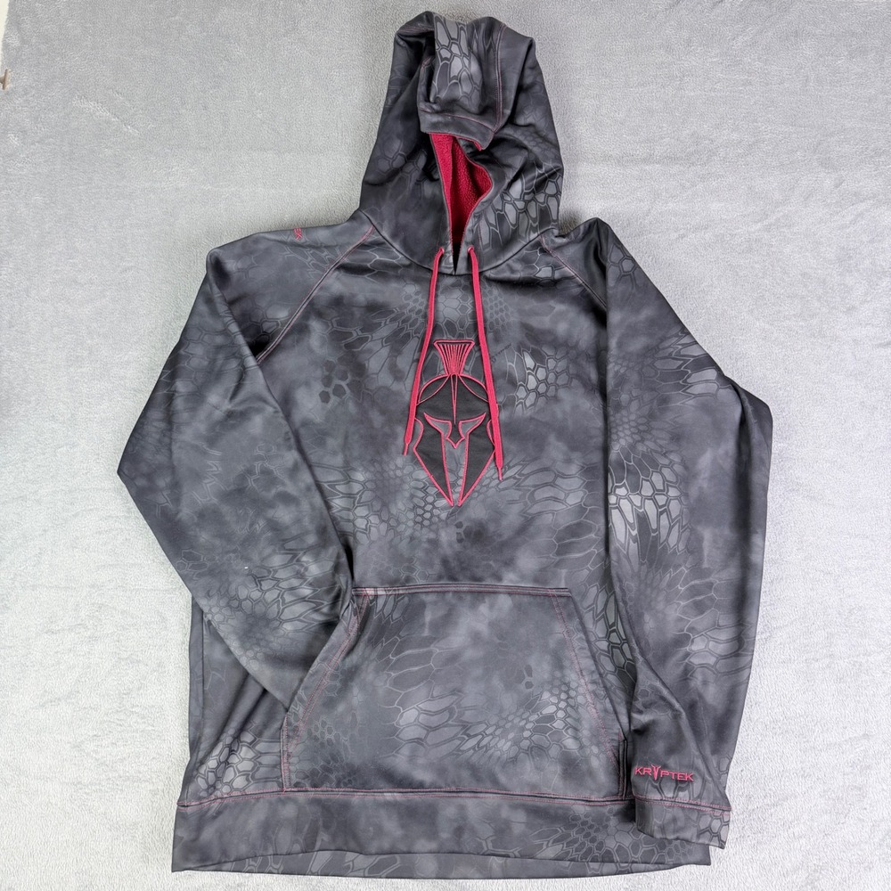 Kryptek Typhon Camo Spartan Logo Hoodie Mens XL Black Red Tactical Fleece 14A450